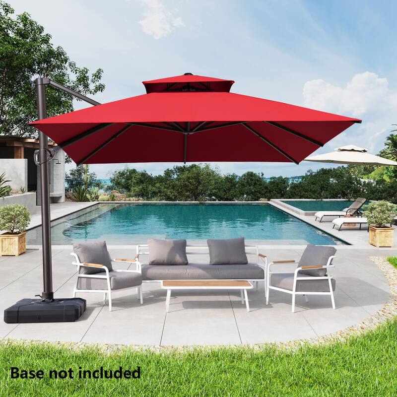 Outdoor 10X12.5 FT Dual Top Patio Offset Umbrella 360 degrees Rotation