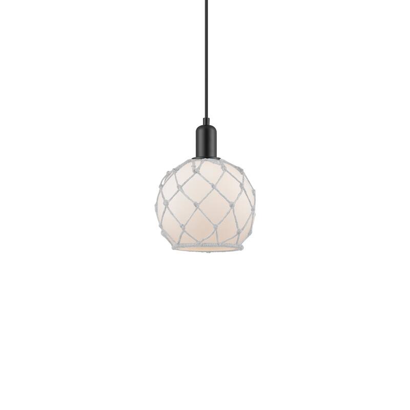 Innovations Lighting 716-1P-11-8 Farmhouse Rope Pendant Farmhouse Rope - Matte Black / White Glass with White Rope