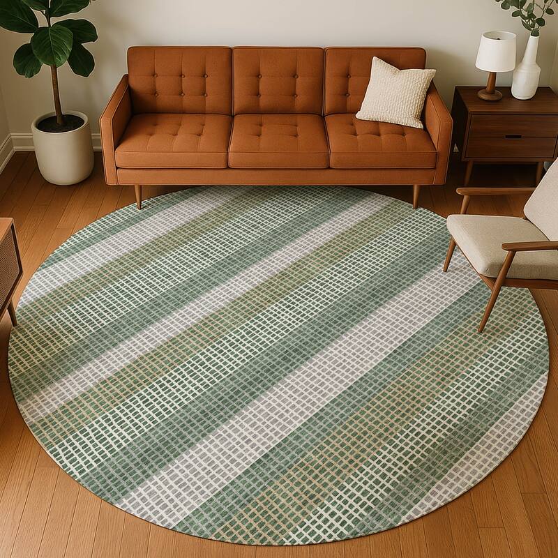 Machine Washable Indoor/ Outdoor Cabana Stripe Chantille Rug