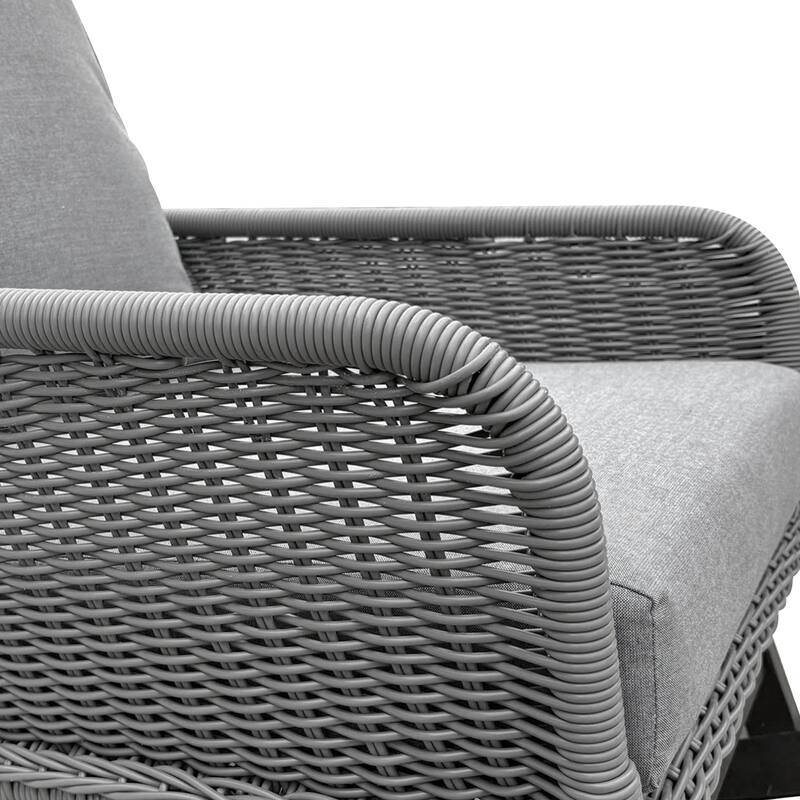 Contemporary Minimalist Gray Wicker Rocking Chair with Soft Polyester Cushions and Durable Wooden Frame