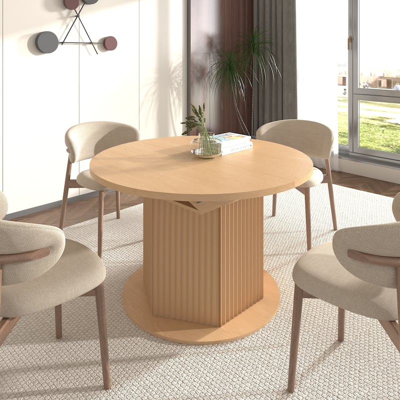 Round Dining Table for 4-6 People, Kitchen Table with Bump Texture Base, Wooden Dinner Table for Dining Room Family Gathering