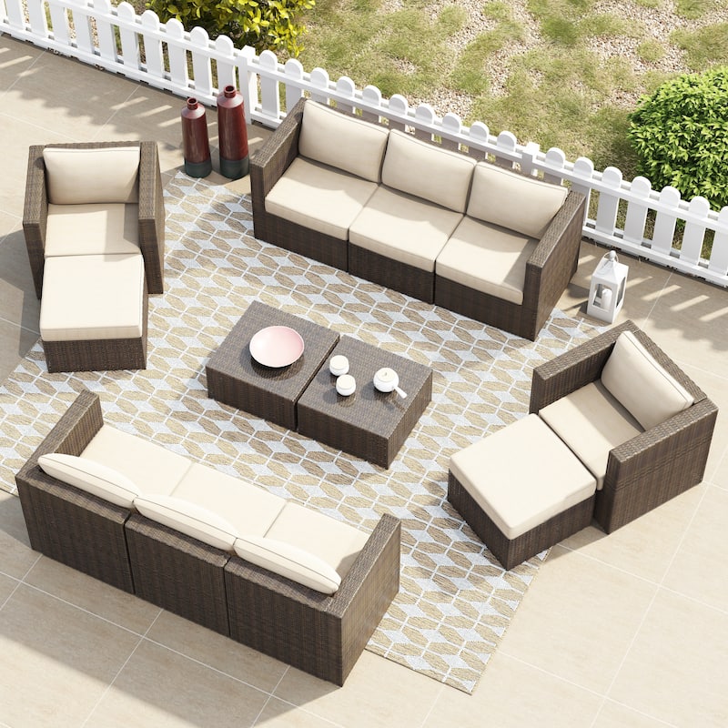 Corvus Trey 12-piece Brown Wicker Patio Furniture Sectional Conversation Set