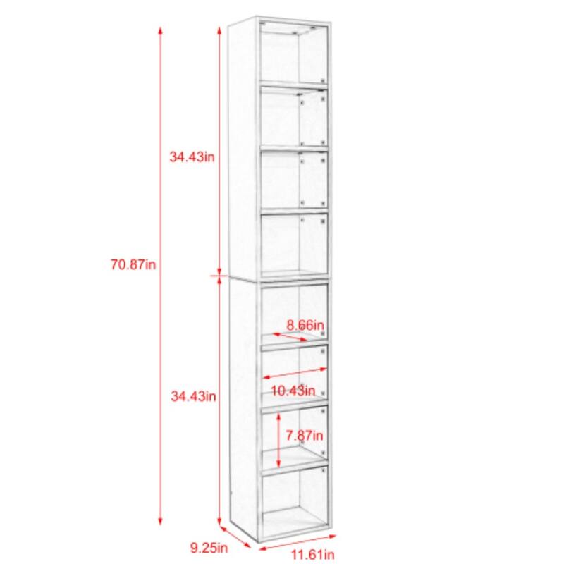 Storage Cabinet Tall Narrow Bookcase Display Bookshelf CD DVD Slim Storage - 11.6"L*9.3"W*70.9"H Inch