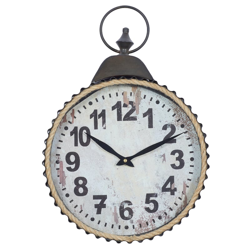 Black Metal Pocket Watch Style Decorative Wall Clock with Rope Accent