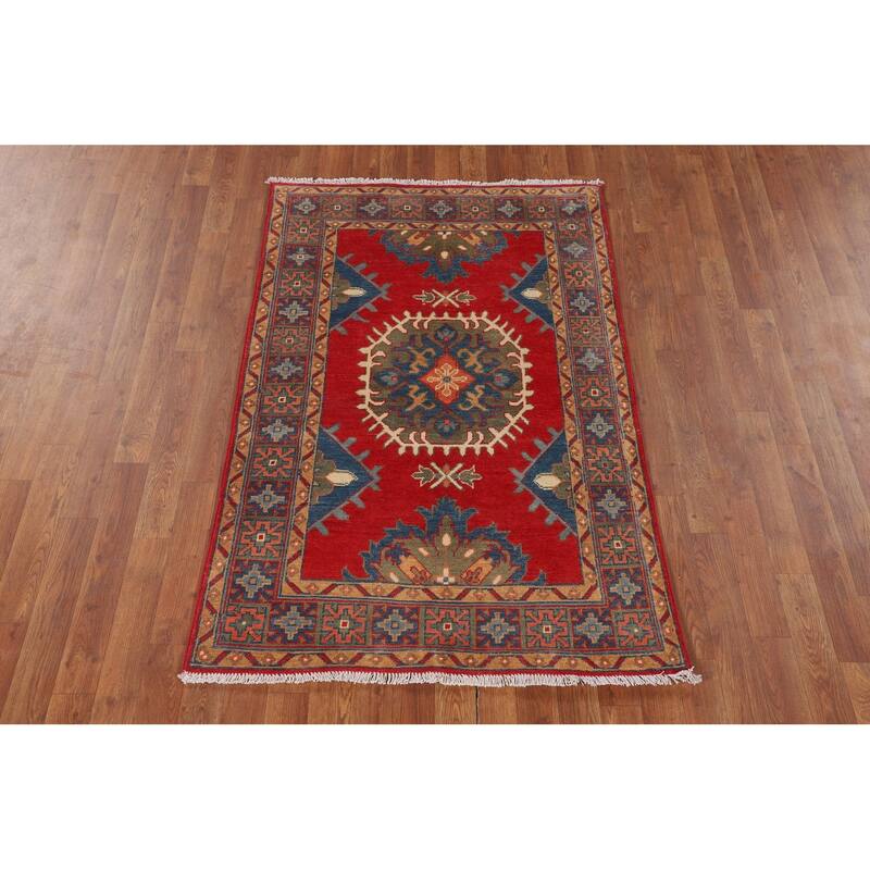 Red Kazak Accent Rug Hand-Knotted Wool Carpet - 3'4" x 5'1"