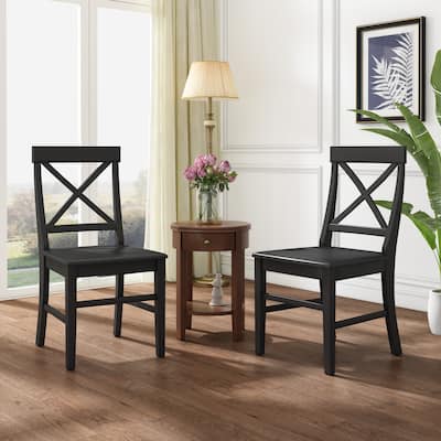 Mid-Century Modern Acacia Wood Dining Chairs Black (Set of 2)