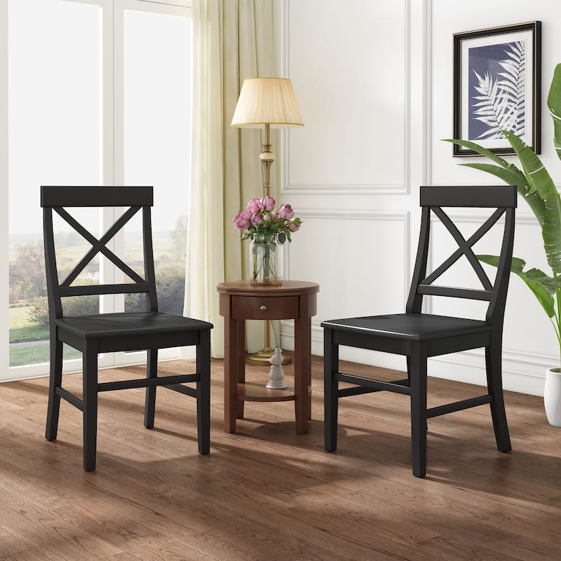 Roomfitters Farmhouse Acacia Wood Dining Chairs, Set of 2, Stylish and Durable Design, Perfect for Dining Room and Kitchen - Black