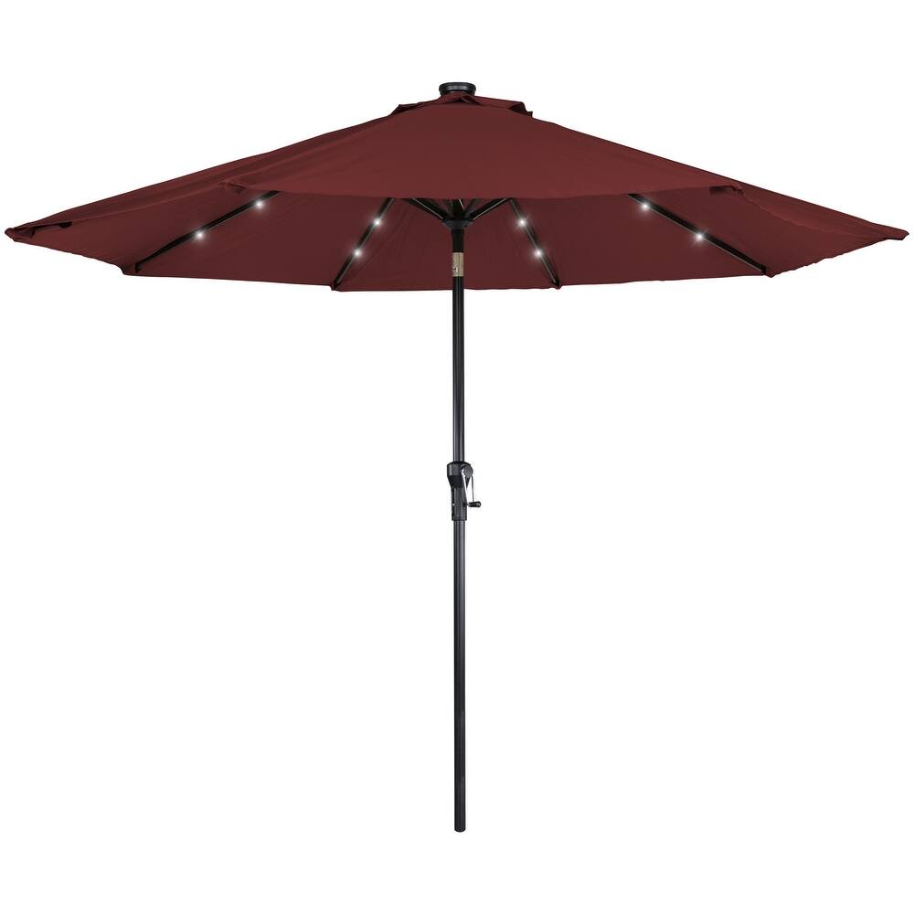 9ft Solar Lighted Outdoor Patio Market Umbrella with Hand Crank and Tilt