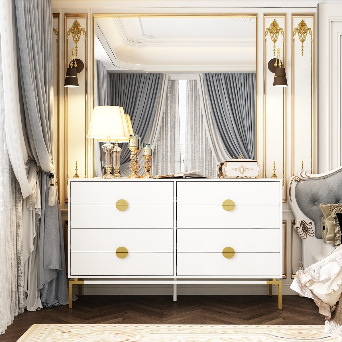 White and 2025 gold bedroom dresser