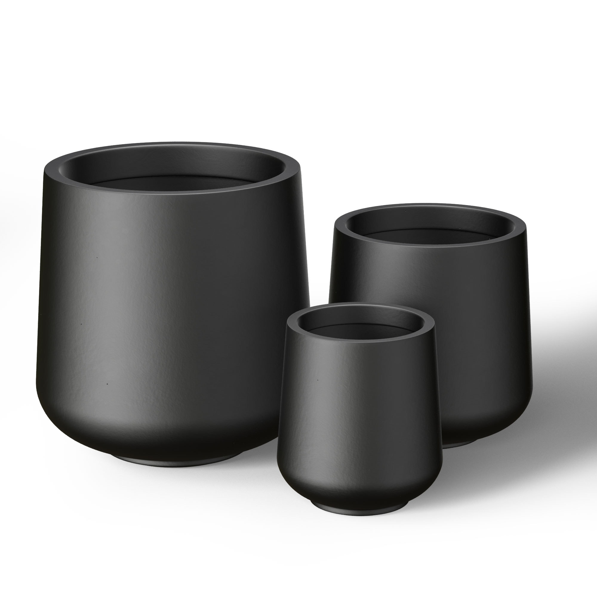 Tall Concrete Round Plant Pots / Large Indoor and Outdoor flower Planters - 3 Piece Set