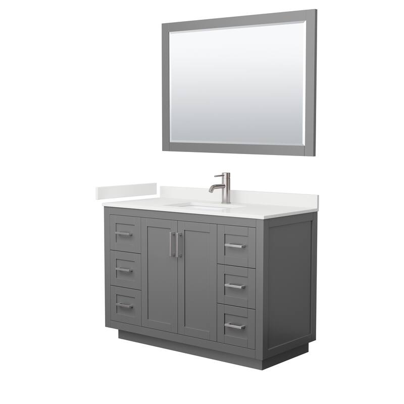 Miranda 48-inch Single Vanity, Quartz Top, 46-inch Mirror - Dark Gray, Nickel Trim, White Quartz Top