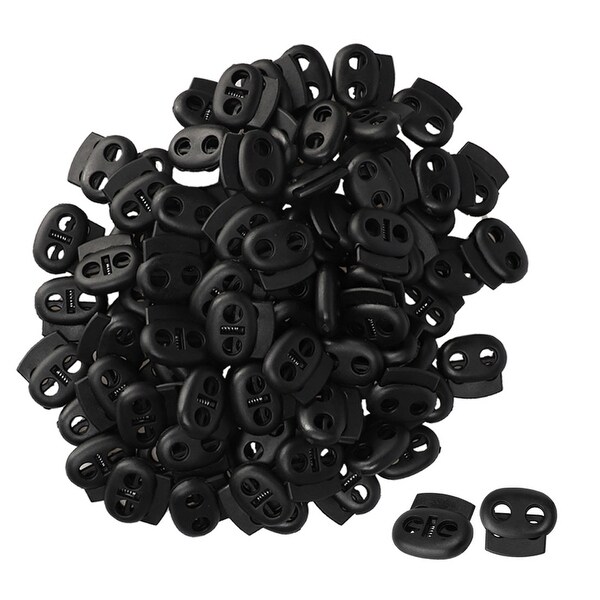 100 Cord Lock End Toggle Ball Double Hole Spring Stopper Sliding Fastener Button