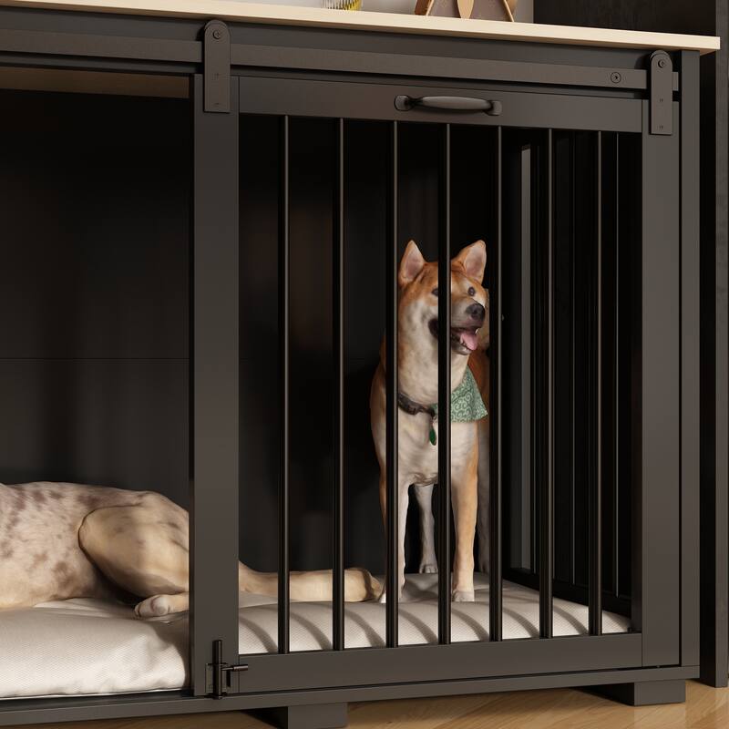 Storage Sideboard with Pet House Modern Home Essential in Black/White