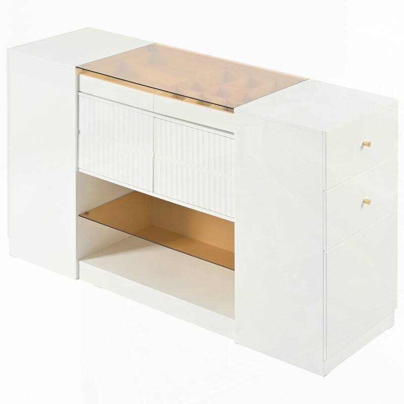 Multi-Functional Island Vanity Dresser and Storage Cabinet with Glass Tabletop