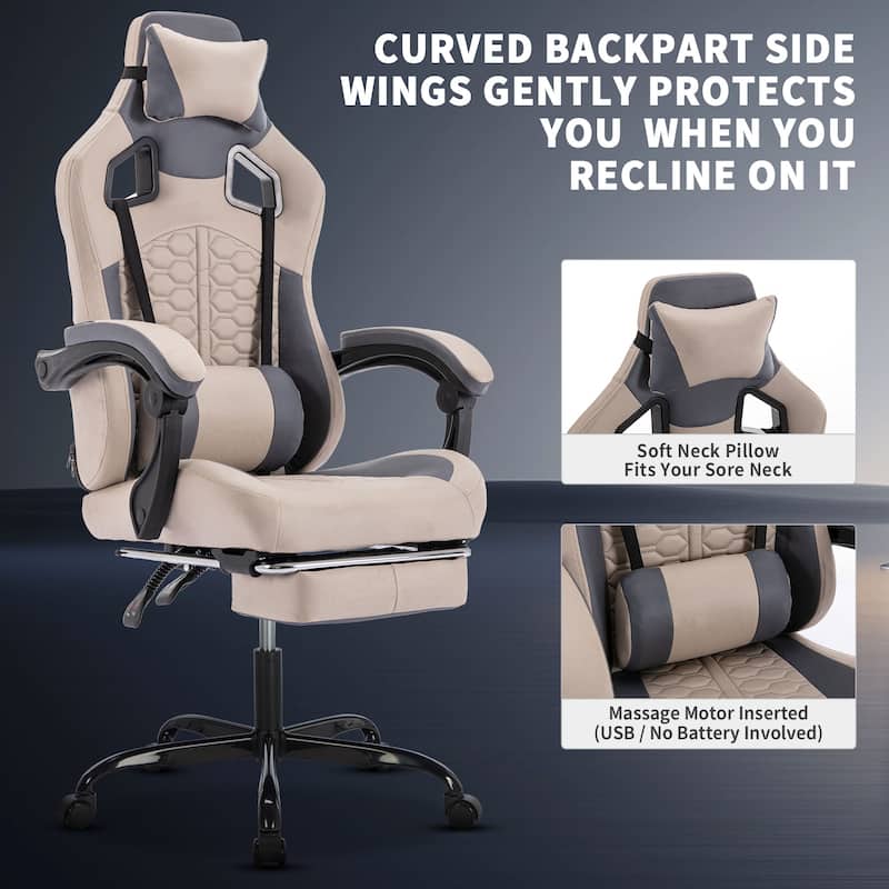 PVC Leather Gaming Chair with Massage Lumbar Support, Footrest and 300lb Capacity