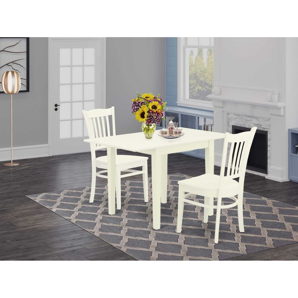 HomeStock 3-Pc Linen White Finish Solid Wood Top Dining Table Set