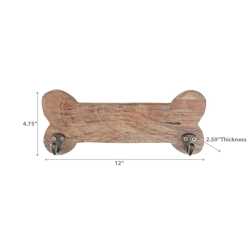 Wooden Bone Shape With 2 Brass Hooks Natural