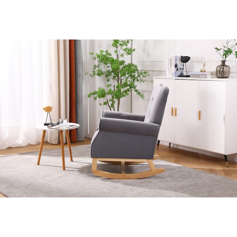 Nursery Rocking Chair with High Back, Modern Baby Room Rocker with Padded Seat, Comfortable Fabric Armchair