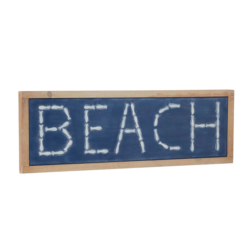 White Metal Beach Sign Wall Decor with Brown Frame