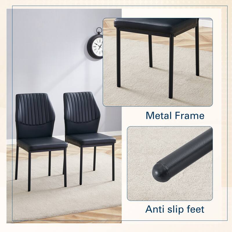 Set of 4 Vertical Stripe Design Dining Chair with Metal Leg Armless Chair Accent Chair Armless Chair for Dining Room