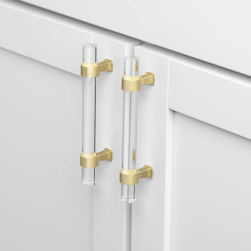 GlideRite 3.75-inch Clear Acrylic Cabinet Pulls Satin Gold (Set of 10)