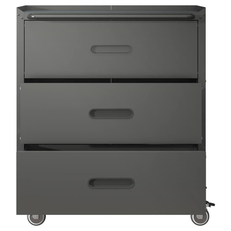 Black and Grey Steel Storage Cabinet with Raised Top and Smooth Sliding Drawers for Garage - 29.53"W x 16.54"D x 34.65"H