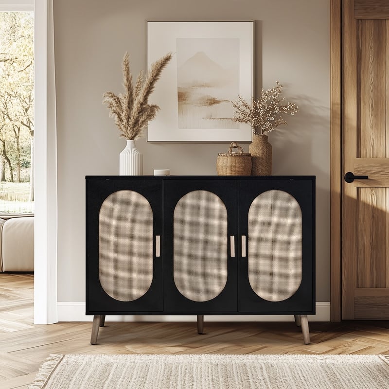 Shoe Cabinet with Double Doors Wooden Floor Bathroom Storage Cabinet