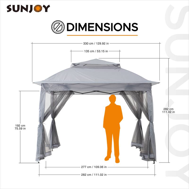 Sunjoy 11x11 ft.Pop-Up Gazebo with Netting and Carry Bag