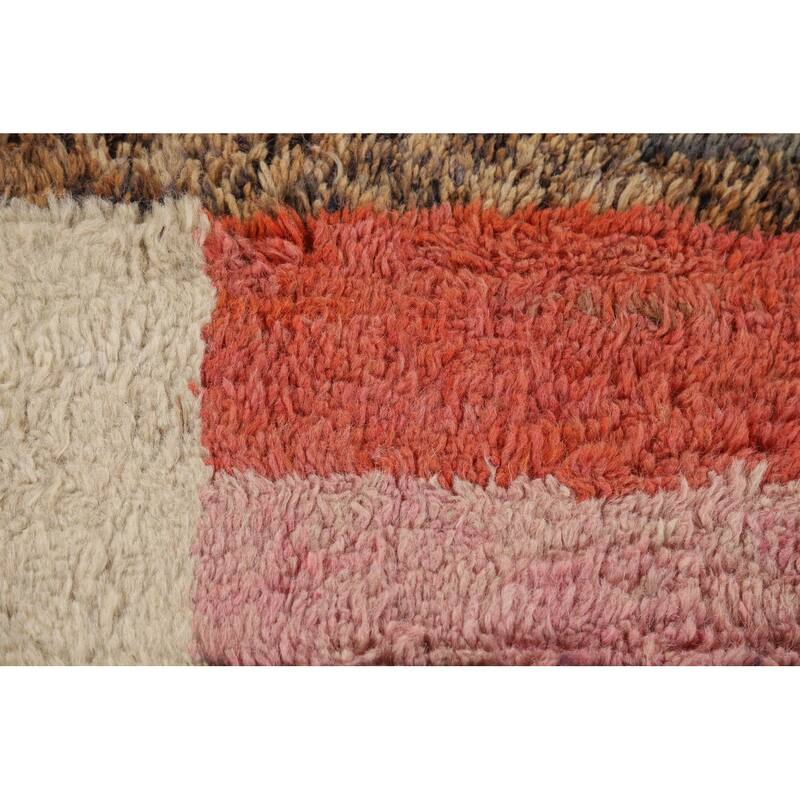 Geometric Plush Moroccan Oriental Area Rug Handmade Beige Wool Carpet - 5'11" x 10'1"