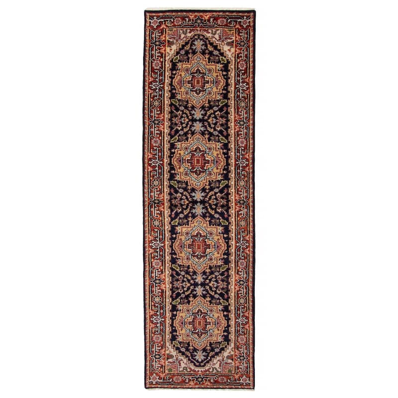 ECARPETGALLERY Hand-knotted Serapi Heritage Dark Navy Wool Rug - 2'6 x 9'10 - Dark Navy - 2'6 x 9'10