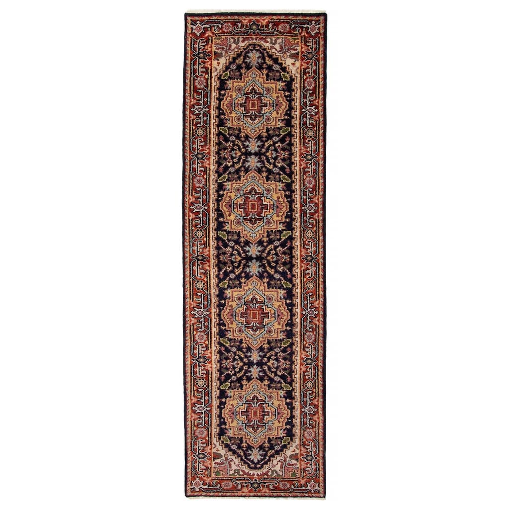 ECARPETGALLERY Hand-knotted Serapi Heritage Dark Navy Wool Rug - 2'6 x 9'10