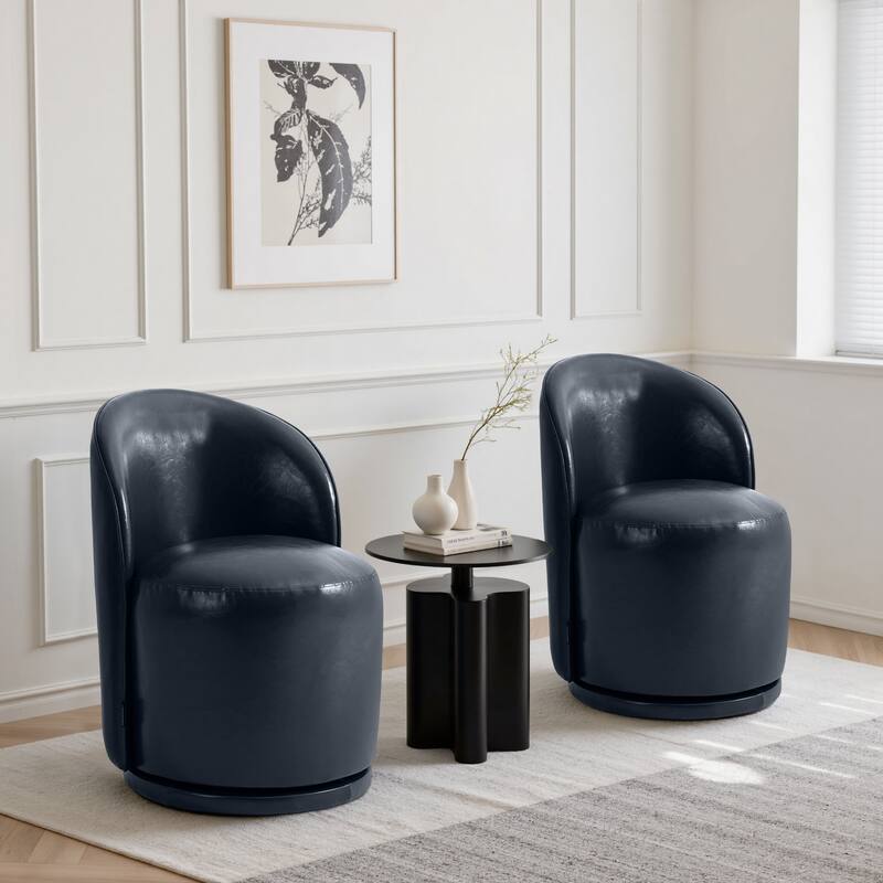 UIXE 2 Set Modern Upholstered Swivel Armless Side Dining Chairs - Navy/Faux Leather