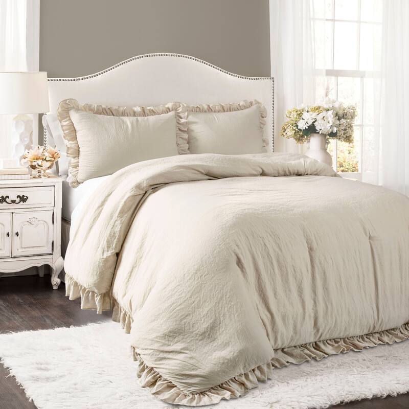 Lush Decor Reyna Ruffled Shabby-chic Comforter Set - Wheat - Full - Queen