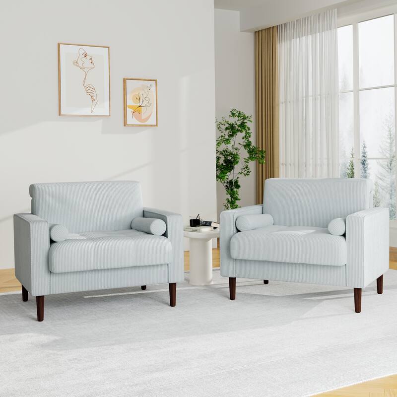 2 Set Upholstered Wide Comfy Accent Club Chair with Wood Leg - 34.6" W x 30.6" D x 28.7" H - Beige