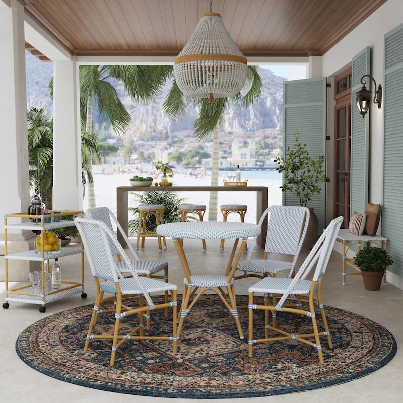 Tobias Outdoor Rattan and Metal Round Bistro Table