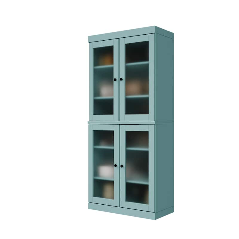 Palace Imports 100% Solid Wood Pantry Cabinet with Frosted, Clear Glass or Solid Doors and Adjustable Shelves
