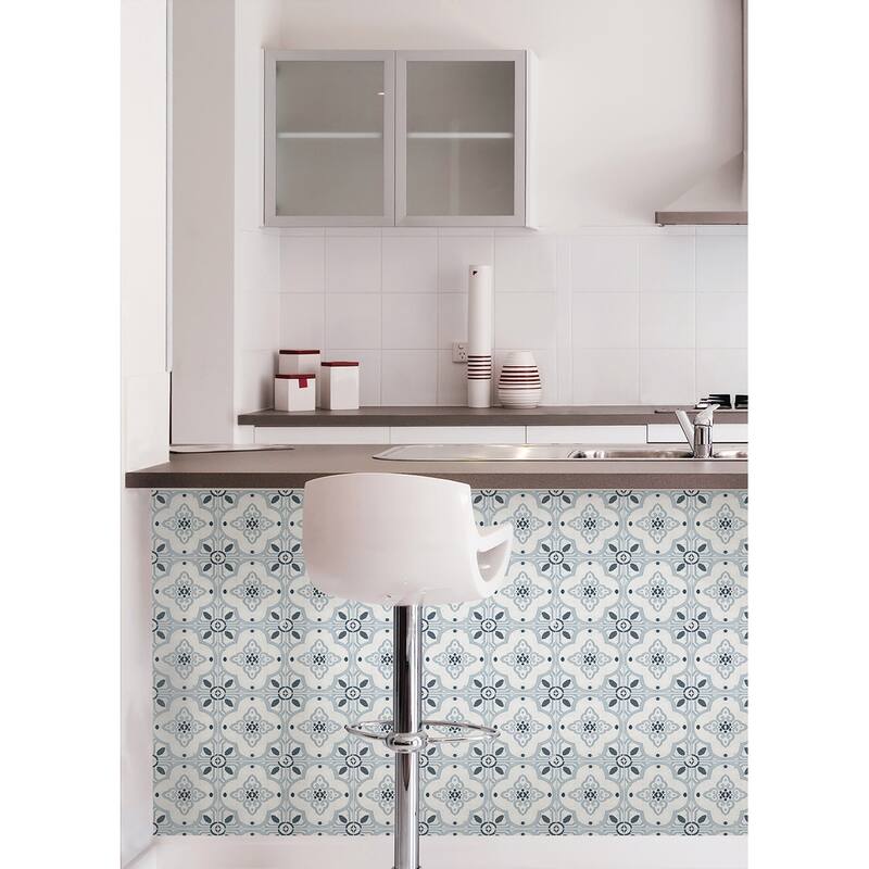 WallPops Clover Blue Embossed Peel and Stick Backsplash Tiles