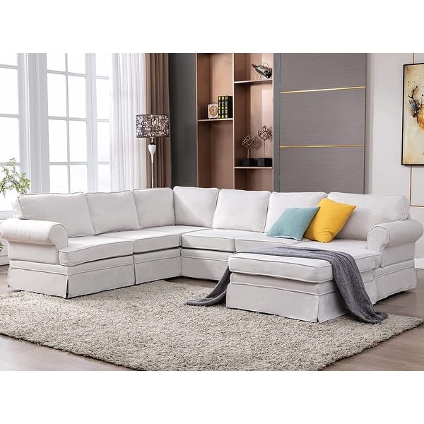 U Shaped Fabric Upholstered Living Room Sectional Sofa Set, Modular