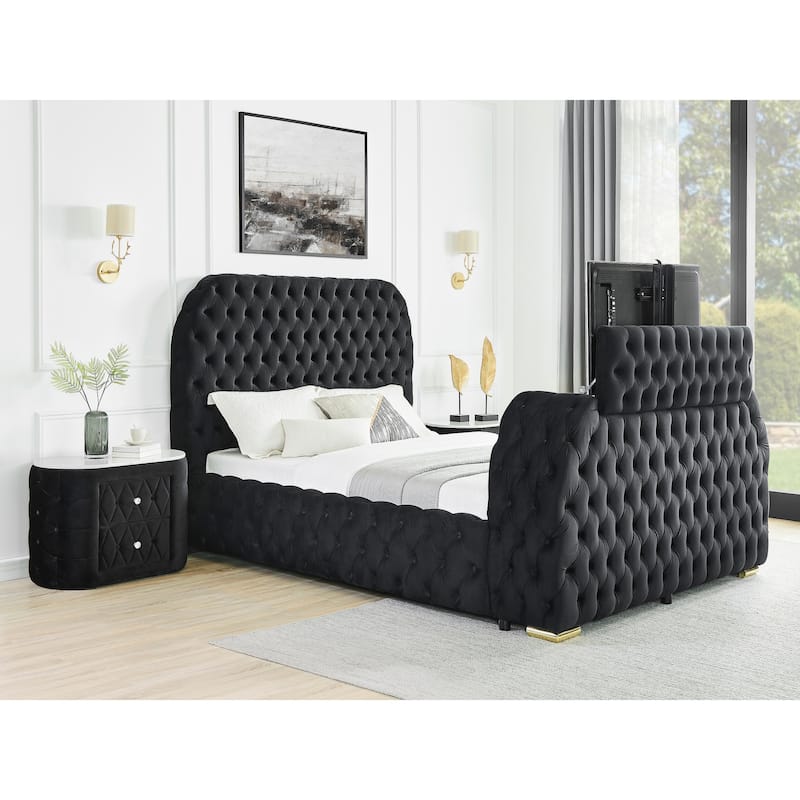 1pc Oval Faux Marble Top Nightstand 2- Drawers Storage