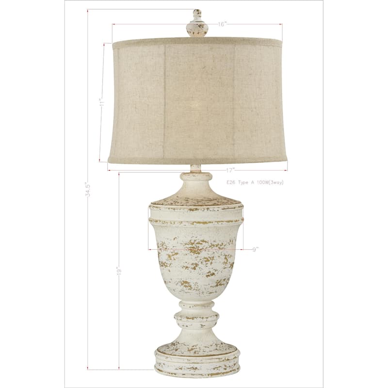 Chrissy 35" Table Lamp with Linen Shade, Cottage White (Set of 2)