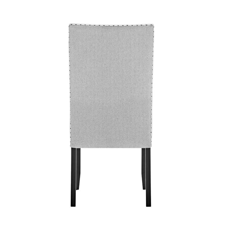 Viem Dining Chair Set of 2, Black Wood, Gray Fabric Seat, Nailhead Trim