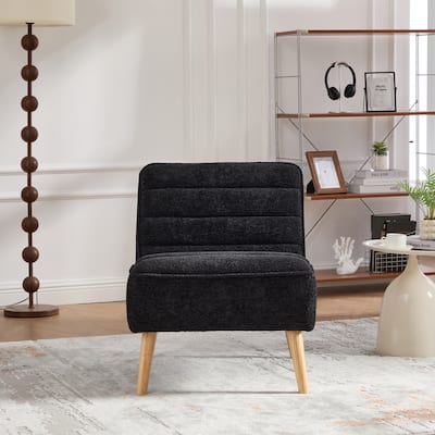Modern Armless Accent Chair, Chenille Upholstered Lounge Chair, Vanity Chair with Rubber Wood Legs for Living Room, Bedroom