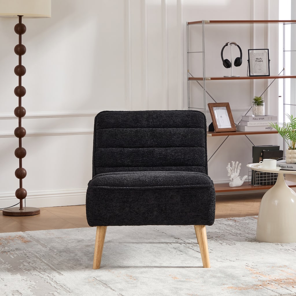 Modern Armless Accent Chair, Chenille Upholstered Lounge Chair, Vanity Chair with Rubber Wood Legs for Living Room, Bedroom