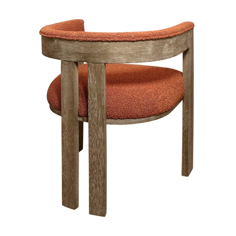 Upholstered Boucle Open Back Dining Arm Chair with Solid Wood Legs