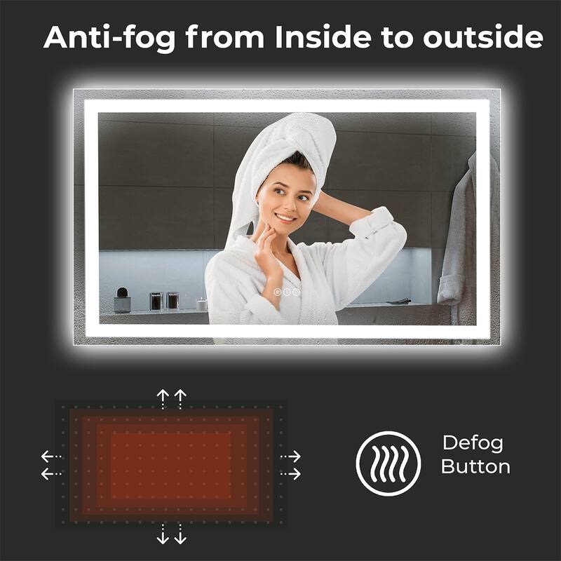 LED Bathroom Mirror with Lights 60x36, Lighted Vanity Mirror Wall Mounted with Front and Backlit - White