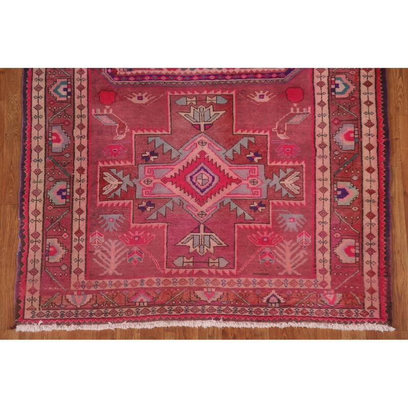 Pink Vintage Ardebil Persian Runner Rug Hand-knotted Wool Carpet - 4'6" x 10'11"