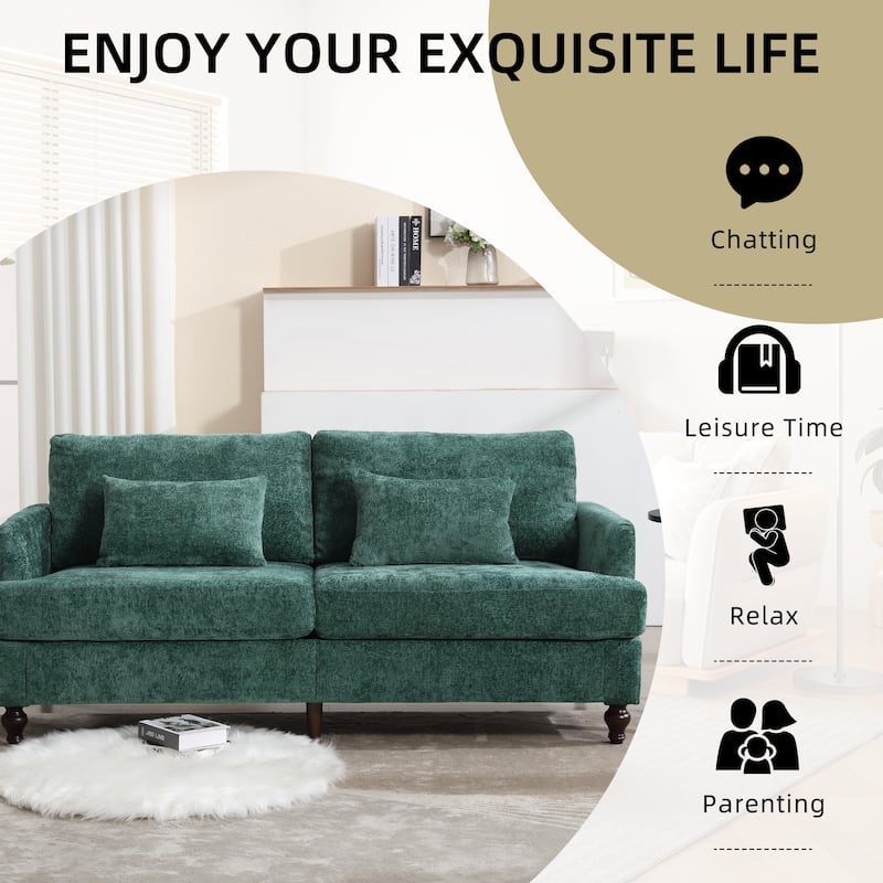 HOMEFUN Chenille Upholstered Mid Century Modern Wood Frame Loveseat for Living Room