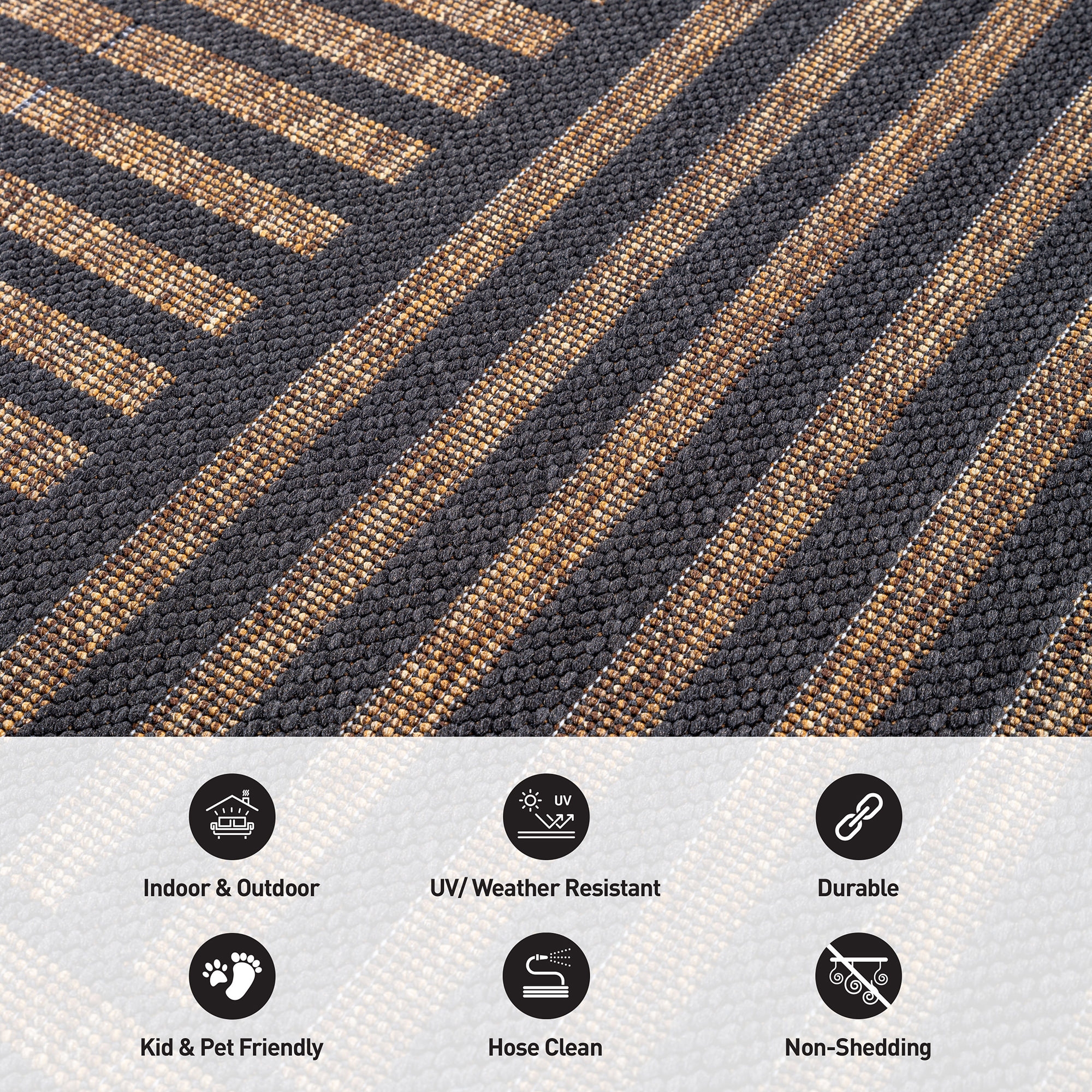 World Rug Gallery Geometric Indoor/Outdoor Flat Woven Area Rug - Natural Jute-Style, Easy-Care Patio Rug for Balcony Patio Deck