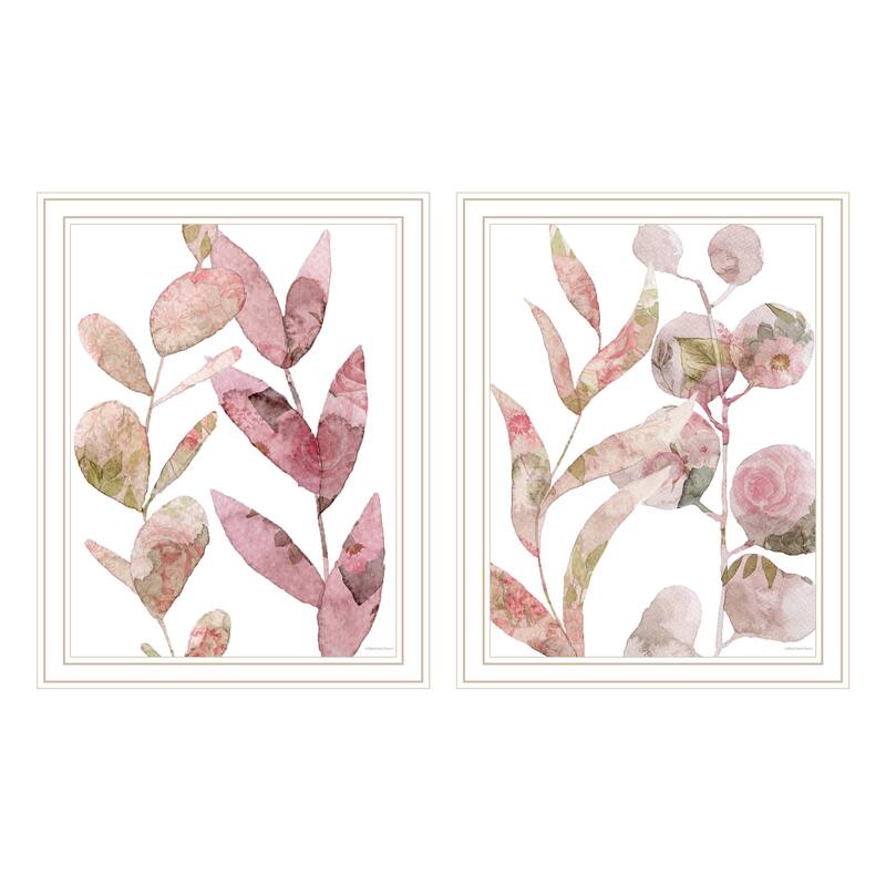2-Piece Framed Wall Art Set - Meadow Flora Botanicals I & II, Abstract - White
