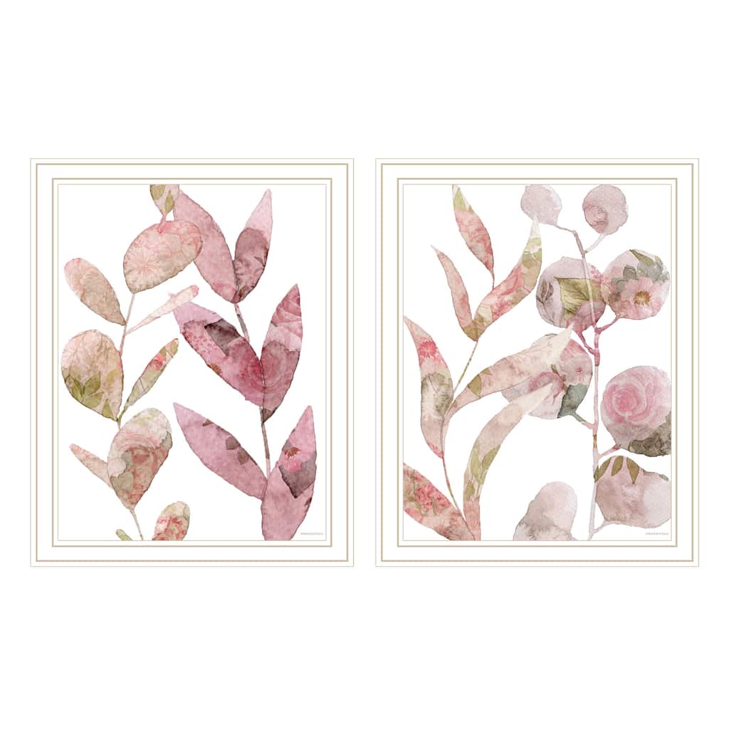2-Piece Framed Wall Art Set - Meadow Flora Botanicals I & II, Abstract - White